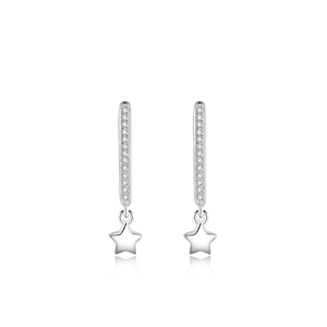 S925 sterling silver star drop earrings with sparkling cubic zirconia in minimalist style