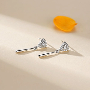 S925 sterling silver geometric triangle earrings with zircon inlay and cone pendant