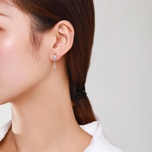 Elegant s925 sterling silver geometric earrings with sparkling pavé zircons for women