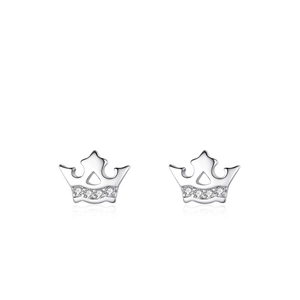 Elegant s925 silver crown stud earrings with sparkling zirconia stones on white background