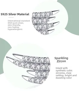 Macro detail of S925 sterling silver geometric earrings with prong-set cubic zirconia