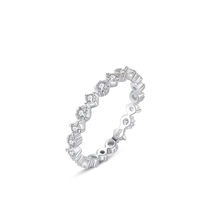 Classic 925 sterling silver band ring with micro-pave white cubic zirconia stones