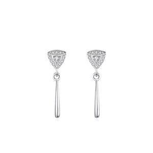 Minimalist S925 sterling silver geometric drop earrings with sparkling zircon triangles
