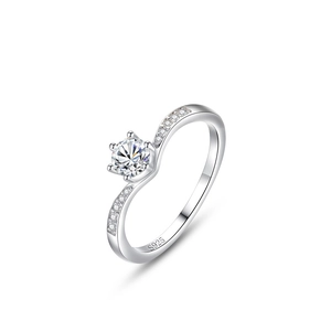 S925 sterling zilveren kroonring met zes klauwen en sprankelende ronde zirkonia