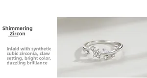 Detail of s925 silver flower ring showing zircon stones and prong setting craftsmanship