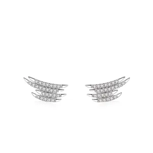 925 Sterling Silver Geometric Line Stud Earrings For Women Minimalist Micro Pave Rhinestone Wing Claw Fashion Jewelry Gift