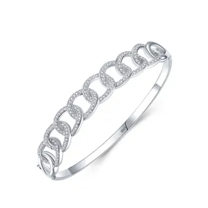 Lussuoso Bracciale Rigido in Argento Sterling 925 a Catena Per Donna Tendenza Strass Polsino Aperto Elegante Gioielli Moda Regalo