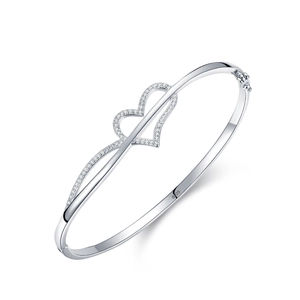 Elegant S925 sterling silver heart bangle featuring hollow design and sparkling zircons