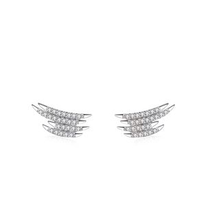 Elegant s925 silver geometric layered ear studs with sparkling pavé cubic zirconia diamonds