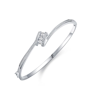 Polished S925 sterling silver bangle featuring triple center diamonds and zircon accents