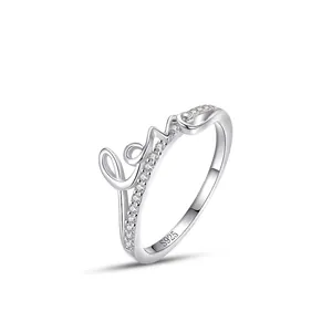Bague en Argent Sterling 925 Lettre Love Pour Femme Micro Pavé Zirconia Simple Élégant Doux Bijoux De Doigt Cadeau De Saint Valentin