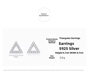 Detailed specs of S925 silver triangle stud earrings with white cubic zirconia stones