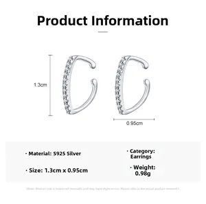 Detail of S925 sterling silver ear cuff with paved zircon measuring 1.3cm by 0.95cm