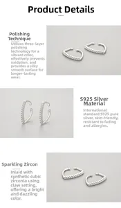 Detailed view of S925 sterling silver ear cuffs with cubic zirconia inlay and polished finish