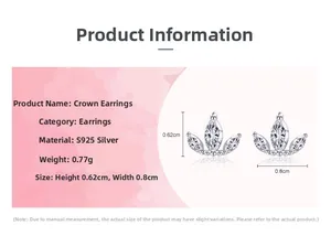 Detailed specs of S925 sterling silver crown stud earrings with dimensions and weight