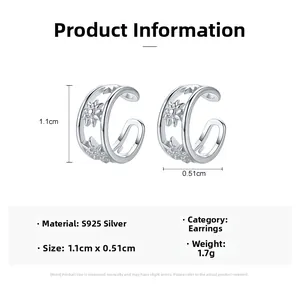 Detailed size specifications for S925 sterling silver hollow daisy ear cuff jewelry