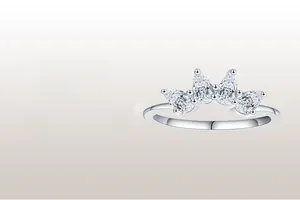 Macro detail of crown ring with teardrop zircons on a minimalist silver band