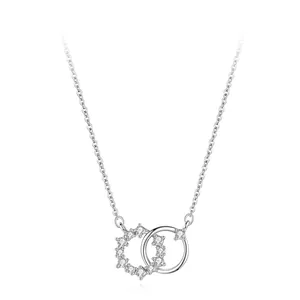 Collier Double Cercle Entrelacé en Argent Sterling 925 pour Femme Pendentif Géométrique avec Zircone Bijoux Minimalistes