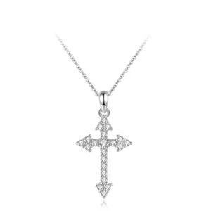 Elegant 925 Sterling Silver Cross Pendant Necklace For Women Sparkling Zirconia Inlaid Clavicle Chain Fashion Jewelry Accessory Gift