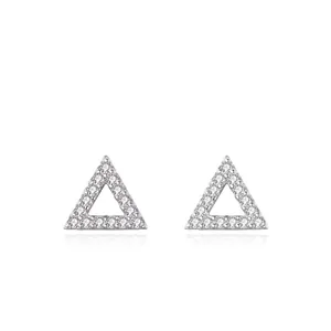 Minimalist 925 Sterling Silver Triangle Stud Earrings For Women Pave Rhinestone Geometric Hollow Ear Jewelry Gift