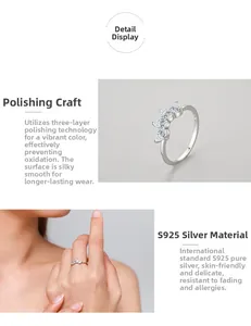 Detailed view of S925 sterling silver crown ring with teardrop zirconia stones