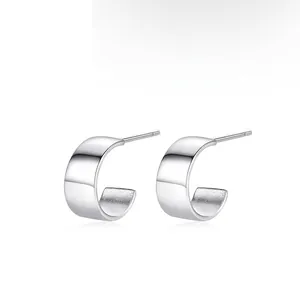 925 Sterling Silver C Shaped Stud Earrings For Women Simple Polished Half Hoop Earrings Minimalist Geometric Jewelry Gift