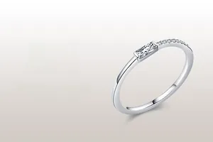 Detail of 925 silver ring featuring baguette-cut stone and pavé-set diamond accents