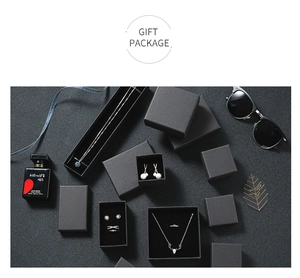 Elegant black textured cardboard jewelry gift box set with sponge inserts for necklaces