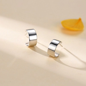 Minimalist S925 sterling silver C-shaped stud earrings with high polished mirror finish
