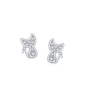 Orecchini a lobo gatto in argento sterling S925 con brillanti cristalli di zircone per donna
