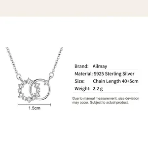 Collier en argent sterling S925 avec deux anneaux entrelacés et pierres de zircone cubique