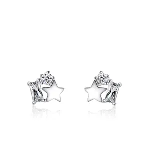 S925 Sterling Silver Star Stud Earrings For Women Sweet Minimalist Rhinestone Inlaid Ear Piercing Jewelry Daily Gift