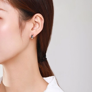 Minimalist S925 sterling silver C-shaped hoop earrings with a polished finish for women