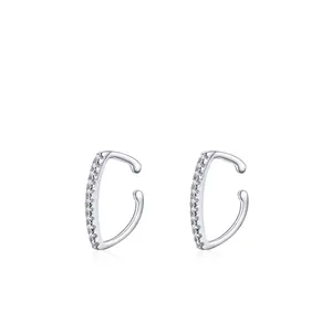925 Sterling Silver Ear Cuff For Women No Piercing Minimalist Zirconia Inlaid C-Shaped Geometric Earring Fashion Jewelry