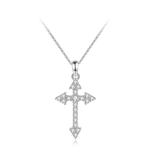 925 sterling silver cross necklace featuring sparkling zircons and delicate detail