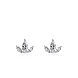 S925 Sterling Silver Crown Stud Earrings For Women Exquisite Clear Rhinestone Leaf Earrings Minimalist Jewelry Gift