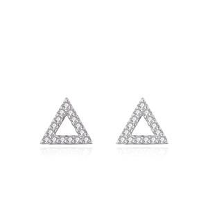 Minimalist S925 sterling silver triangle stud earrings with shimmering pave-set cubic zirconia
