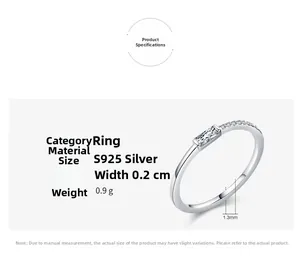 Detailed specs of S925 silver ring featuring a 0.2cm slim band and 0.9g lightweight design