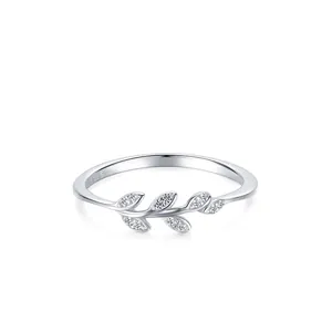 Bague en Argent Sterling 925 Forme Feuille d'Olivier Avec Zirconia Élégante Bague de Doigt Mince pour Femmes Bijoux Cadeau