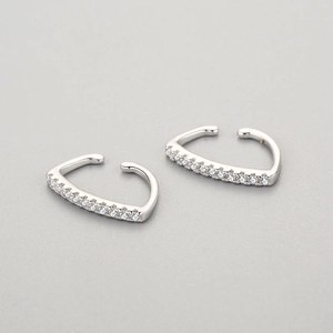 Minimalist S925 sterling silver ear cuffs with clear cubic zirconia pavé stones