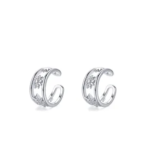 925 Sterling Silver Star Hollow Ear Cuffs Non Pierced Ear Clips Minimalist Rhinestone Inlaid Fashion Ear Jewelry For Women