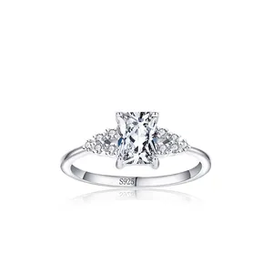 925 Sterling Silver Rectangular Zirconia Ring Elegant Luxury Geometric Ring For Women Wedding Engagement Anniversary
