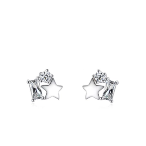 S925 sterling silver star stud earrings with white cubic zirconia in a minimalist style