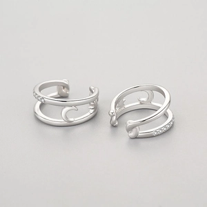 Minimalist 925 sterling silver ear cuffs with crescent moon and star patterns
