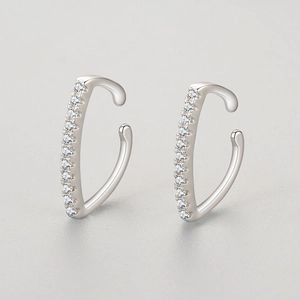 Minimalist S925 sterling silver ear cuff with paved zircon stones for non-pierced ears