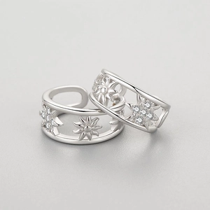 925 silver hollow star pattern ear cuff with adjustable open band for women