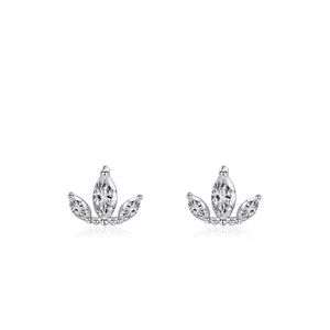 Elegant S925 sterling silver crown stud earrings with marquise-cut marquise stones