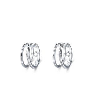 925 Sterling Silver crossover ear cuff with sparkling zircon and star cutout details