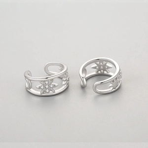 925 sterling silver ear cuff set with hollow star design and cubic zirconia details