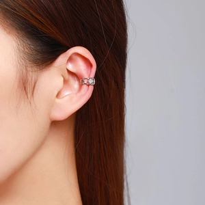 Sterling silver star ear cuff with zircon stone worn on cartilage for non-pierced ears